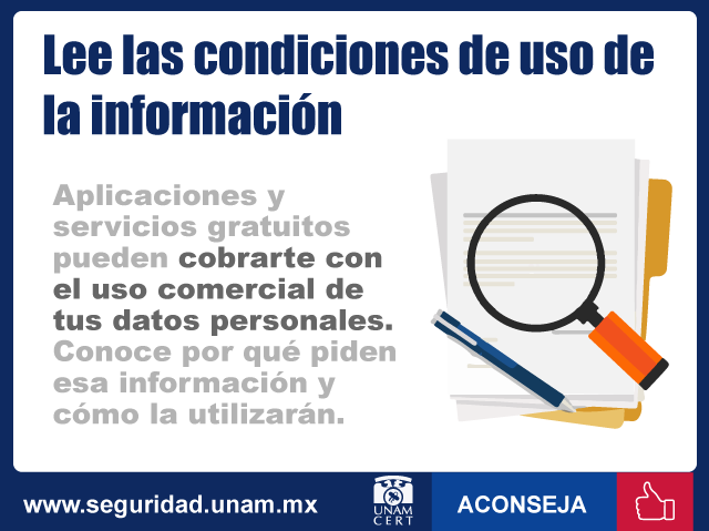 Lee las condiciones de uso de la información